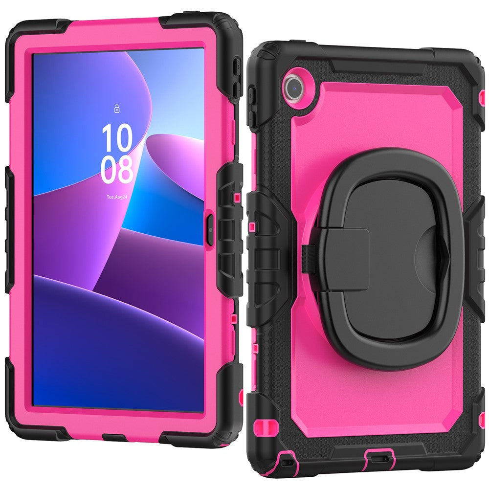 For Lenovo Tab 10.1 (2025) TB-311XU / Tab TB311FU Kickstand Case PC + Silicone Tablet Cover with Shoulder Strap - Black / Rose