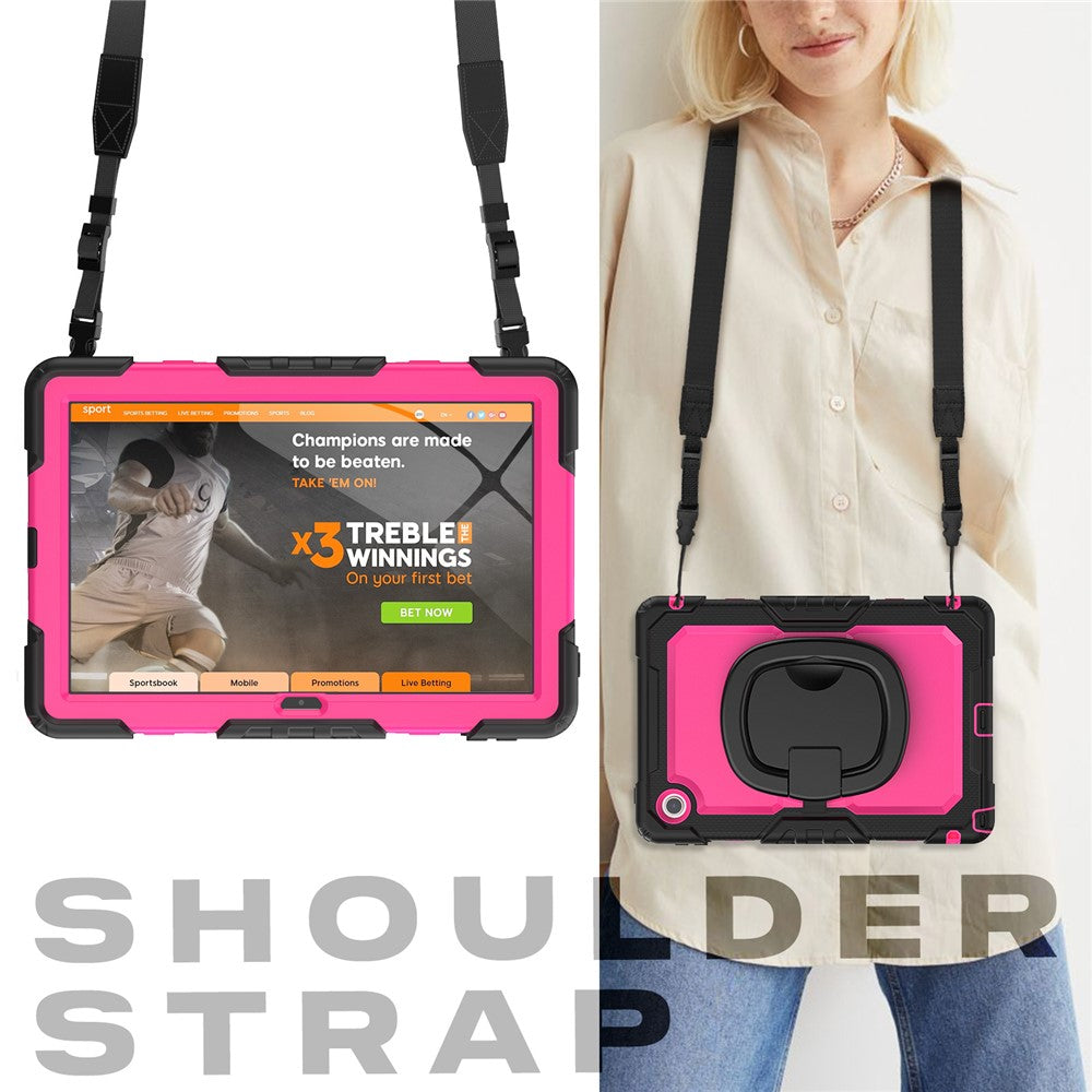 For Lenovo Tab 10.1 (2025) TB-311XU / Tab TB311FU Kickstand Case PC + Silicone Tablet Cover with Shoulder Strap - Black / Rose
