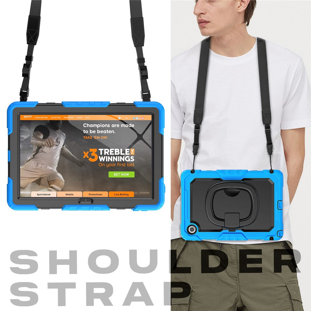 For Lenovo Tab 10.1 (2025) TB-311XU / Tab TB311FU Kickstand Case PC + Silicone Tablet Cover with Shoulder Strap - Baby Blue