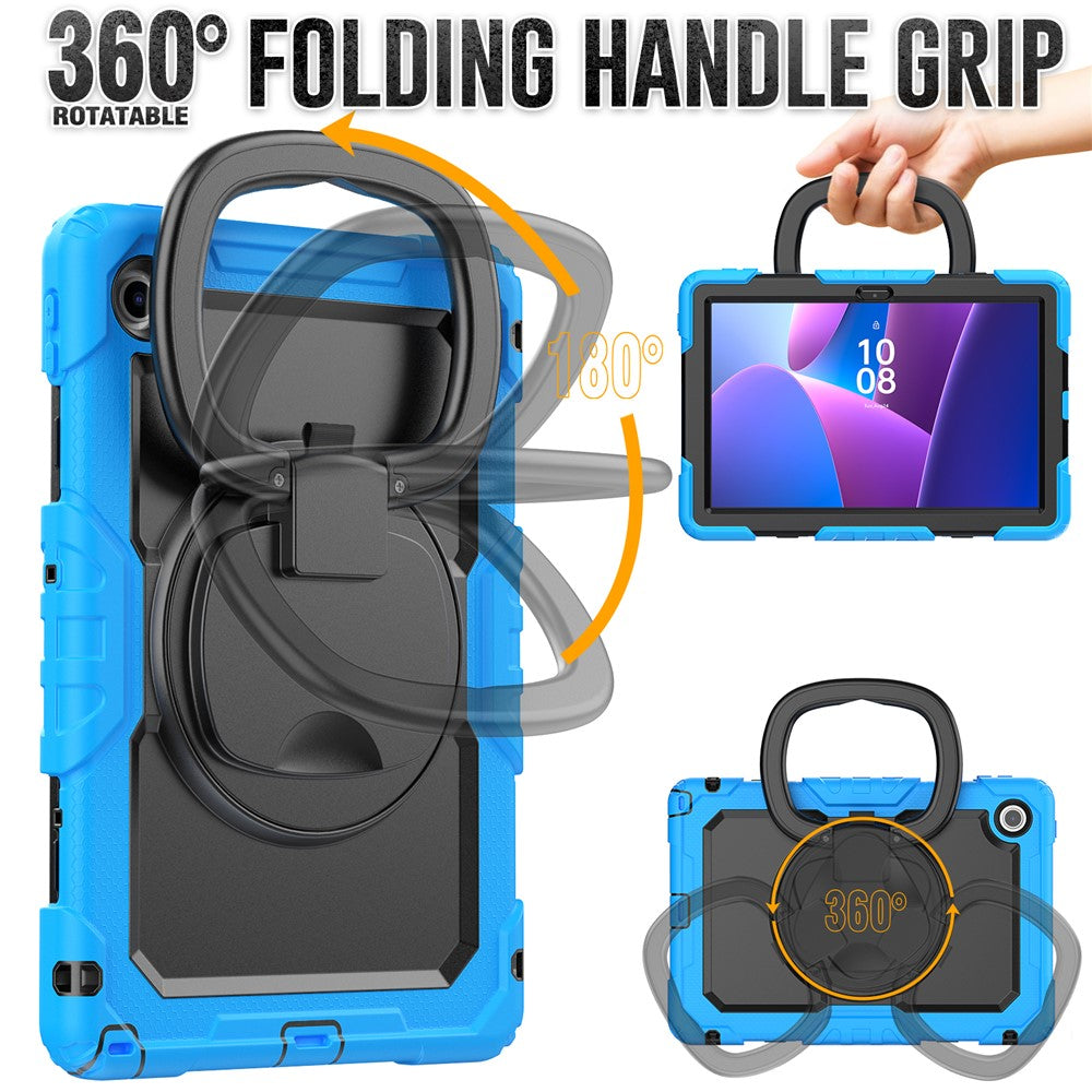 For Lenovo Tab 10.1 (2025) TB-311XU / Tab TB311FU Kickstand Case PC + Silicone Tablet Cover with Shoulder Strap - Baby Blue