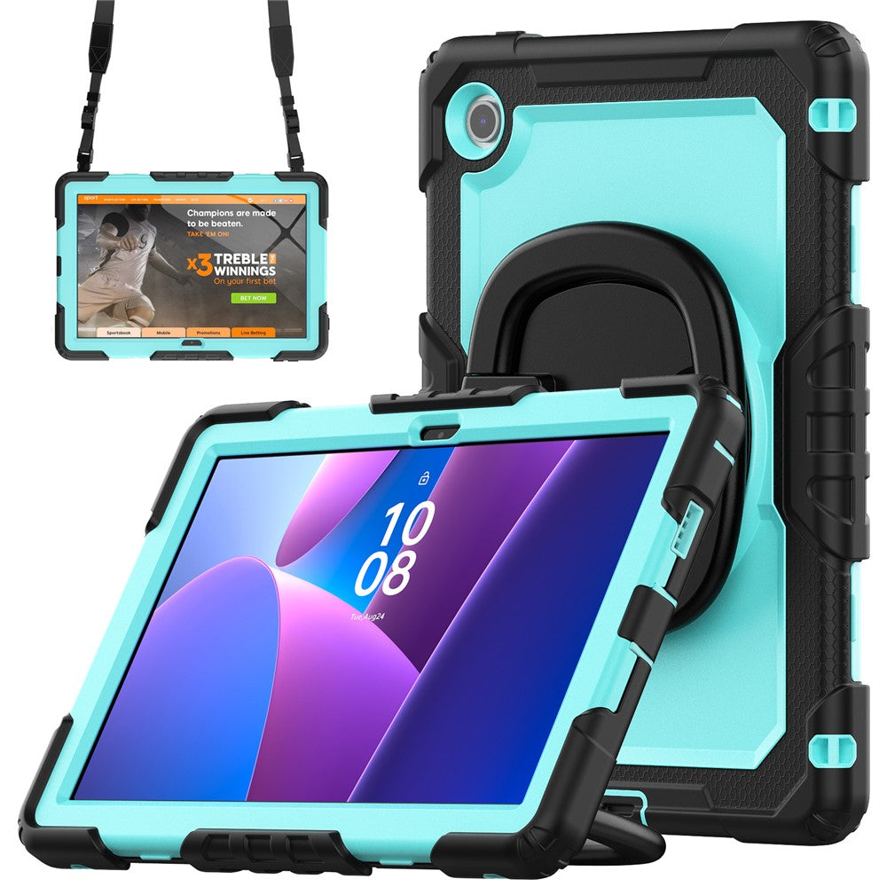 For Lenovo Tab 10.1 (2025) TB-311XU / Tab TB311FU Kickstand Case PC + Silicone Tablet Cover with Shoulder Strap - Black / Baby Blue