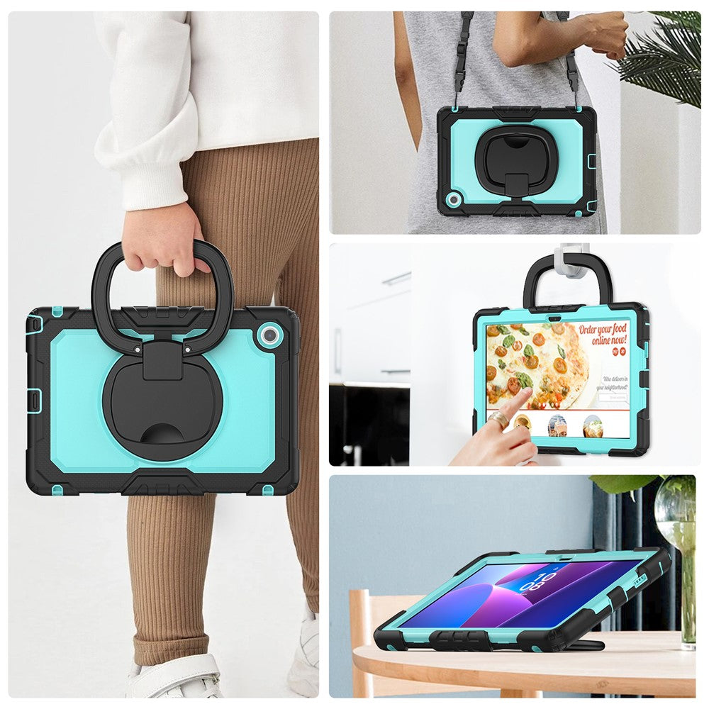 For Lenovo Tab 10.1 (2025) TB-311XU / Tab TB311FU Kickstand Case PC + Silicone Tablet Cover with Shoulder Strap - Black / Baby Blue