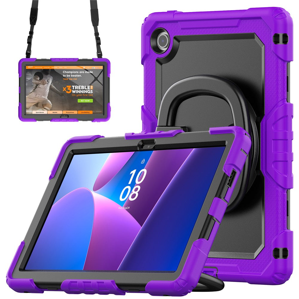 For Lenovo Tab 10.1 (2025) TB-311XU / Tab TB311FU Kickstand Case PC + Silicone Tablet Cover with Shoulder Strap - Purple