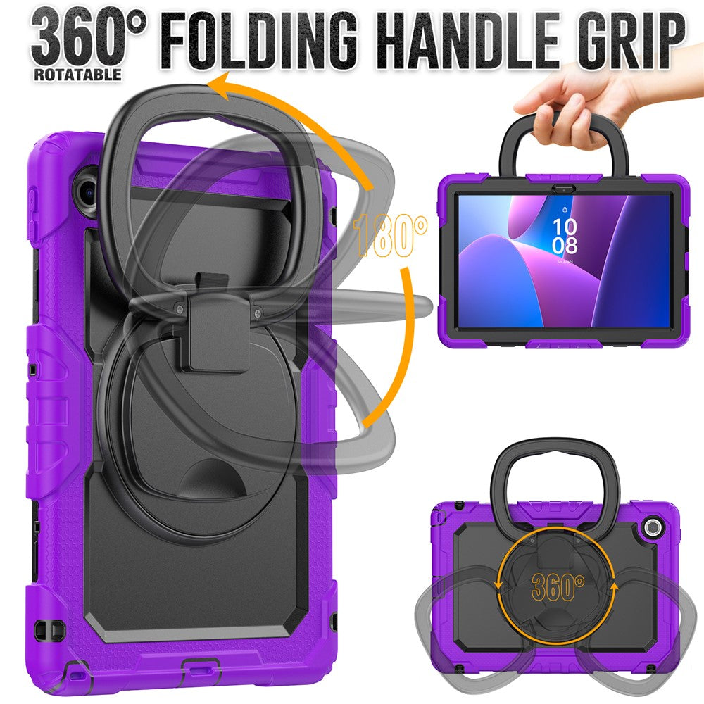 For Lenovo Tab 10.1 (2025) TB-311XU / Tab TB311FU Kickstand Case PC + Silicone Tablet Cover with Shoulder Strap - Purple