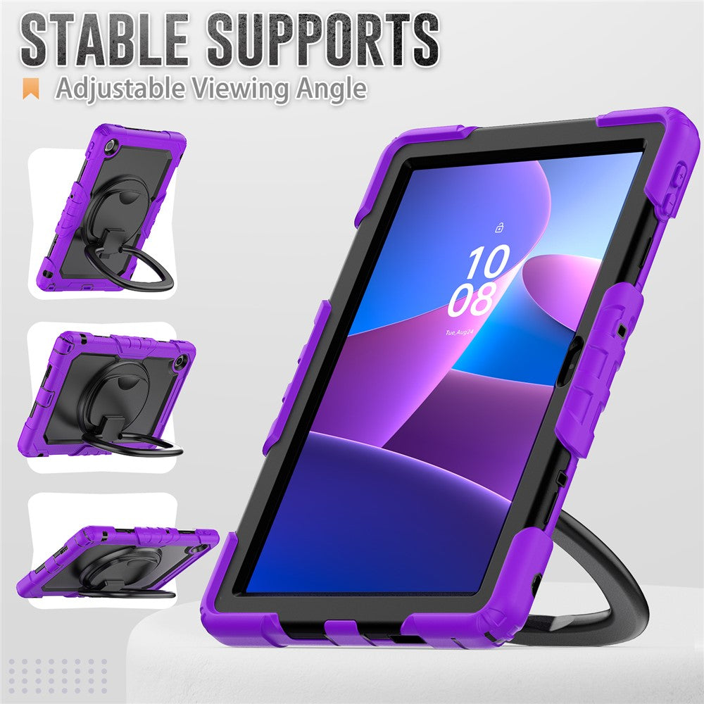 For Lenovo Tab 10.1 (2025) TB-311XU / Tab TB311FU Kickstand Case PC + Silicone Tablet Cover with Shoulder Strap - Purple