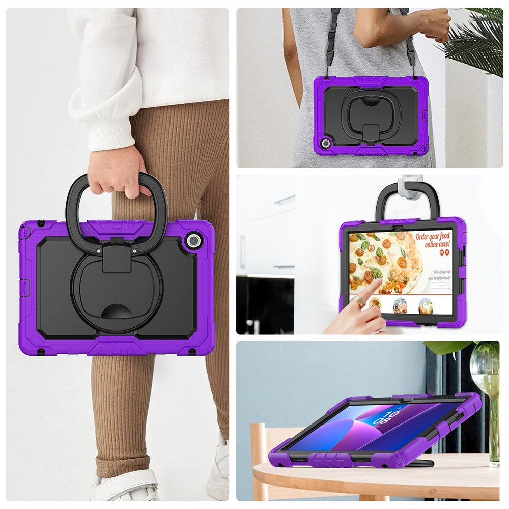 For Lenovo Tab 10.1 (2025) TB-311XU / Tab TB311FU Kickstand Case PC + Silicone Tablet Cover with Shoulder Strap - Purple