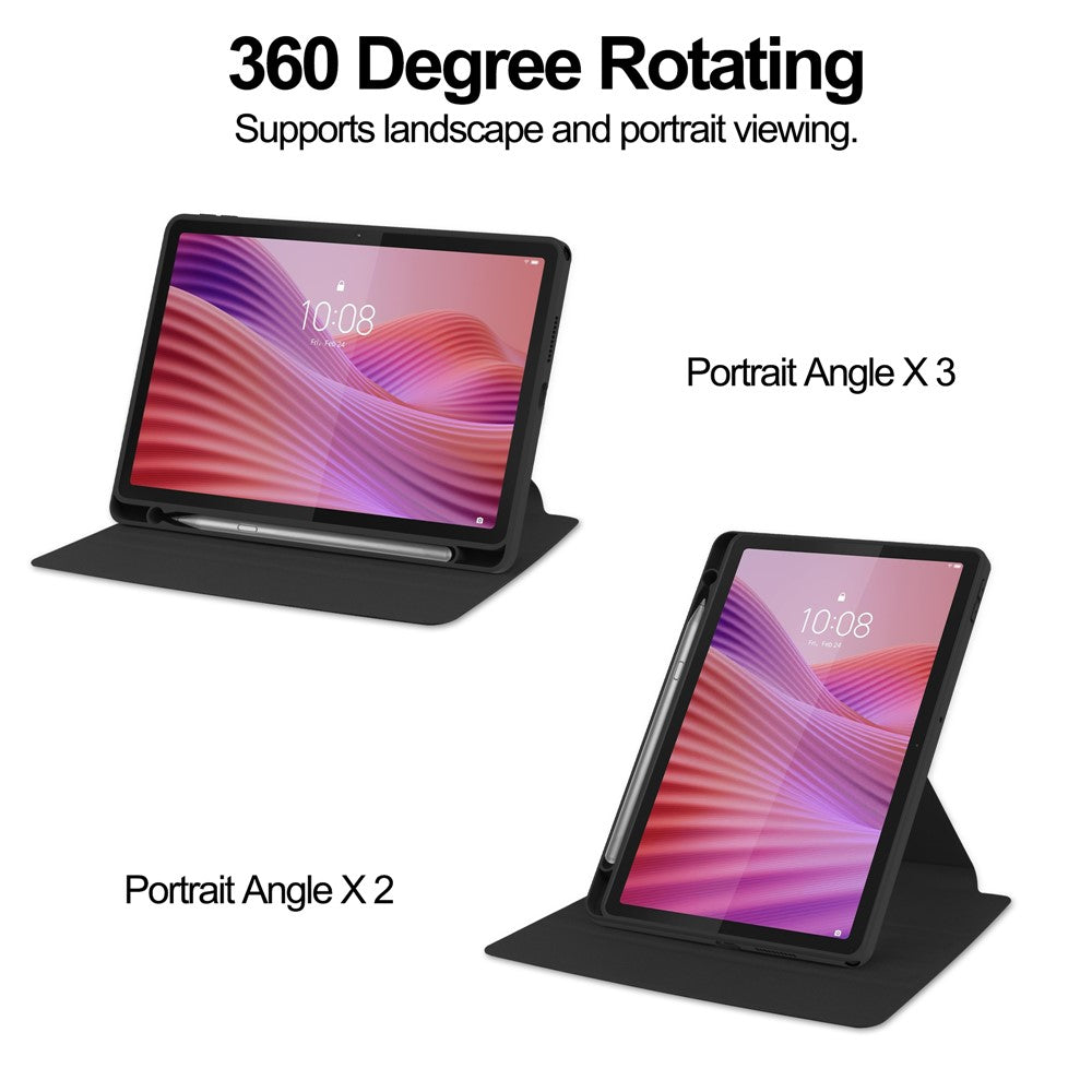For Lenovo Tab TB311FU Case 360° Rotary Stand PU Leather+Acrylic Tablet Cover (Without Keyboard) - Black