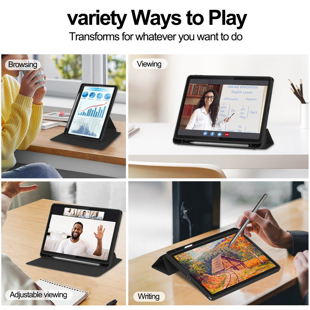 For Lenovo Tab TB311FU Case 360° Rotary Stand PU Leather+Acrylic Tablet Cover (Without Keyboard) - Black