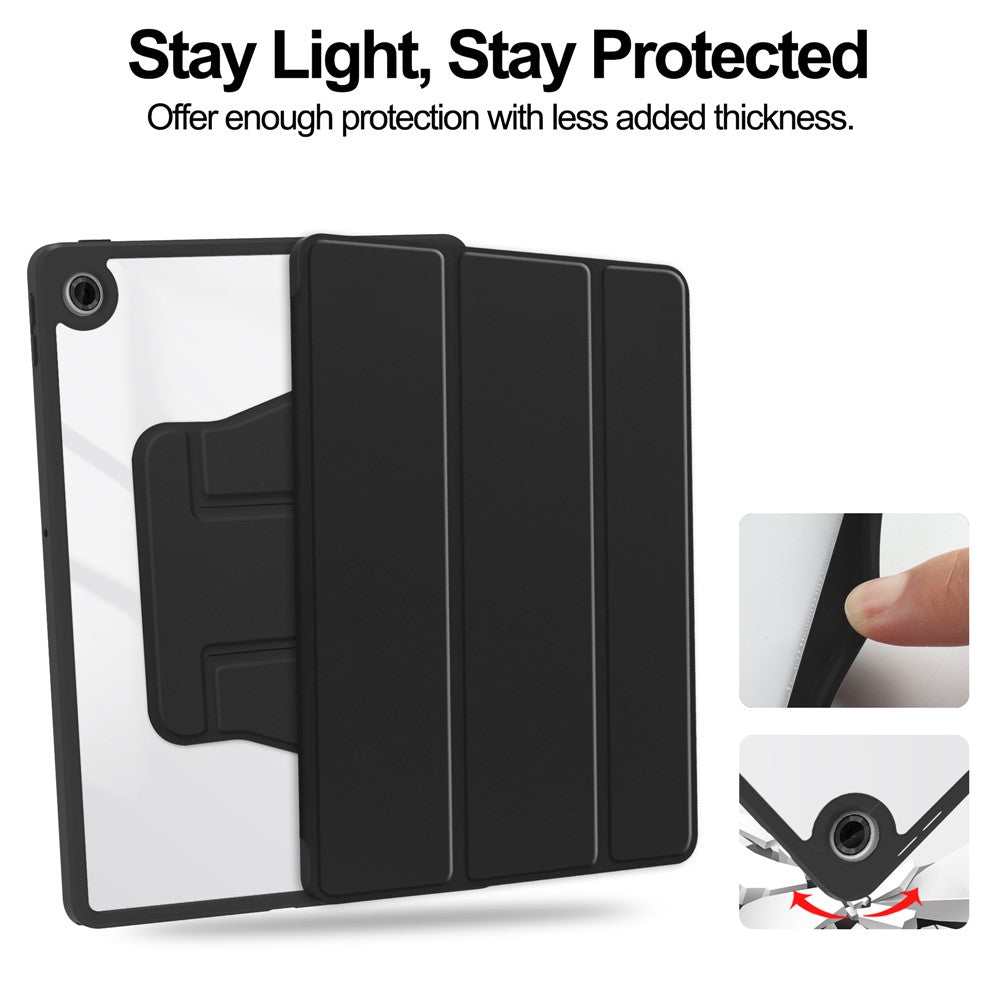 For Lenovo Tab TB311FU Case 360° Rotary Stand PU Leather+Acrylic Tablet Cover (Without Keyboard) - Black