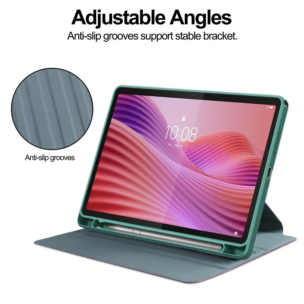 For Lenovo Tab TB311FU Case 360° Rotary Stand PU Leather+Acrylic Tablet Cover (Without Keyboard) - Blackish Green
