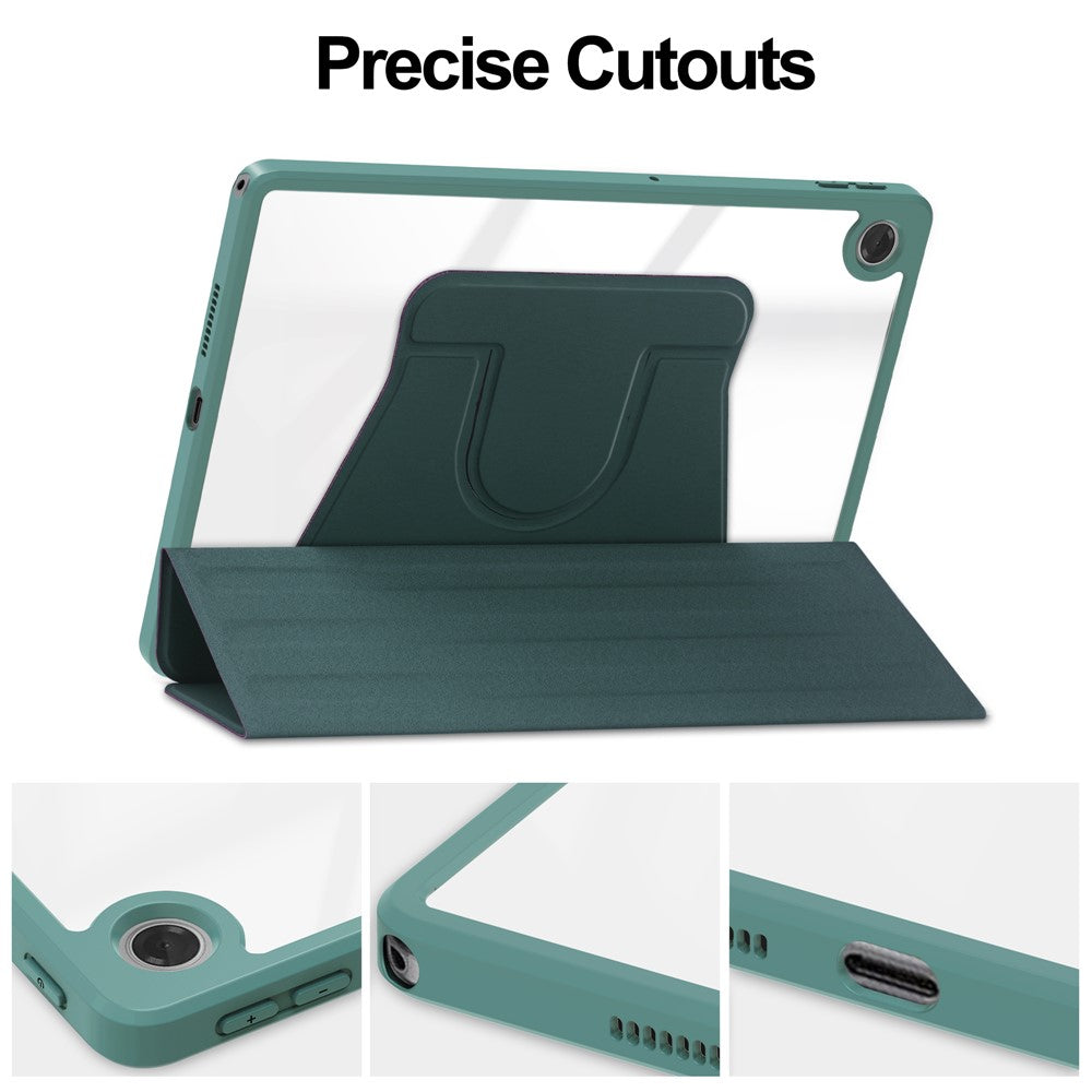 For Lenovo Tab TB311FU Case 360° Rotary Stand PU Leather+Acrylic Tablet Cover (Without Keyboard) - Blackish Green