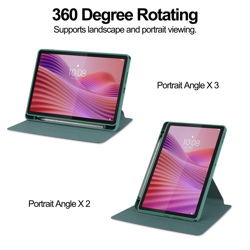 For Lenovo Tab TB311FU Case 360° Rotary Stand PU Leather+Acrylic Tablet Cover (Without Keyboard) - Blackish Green