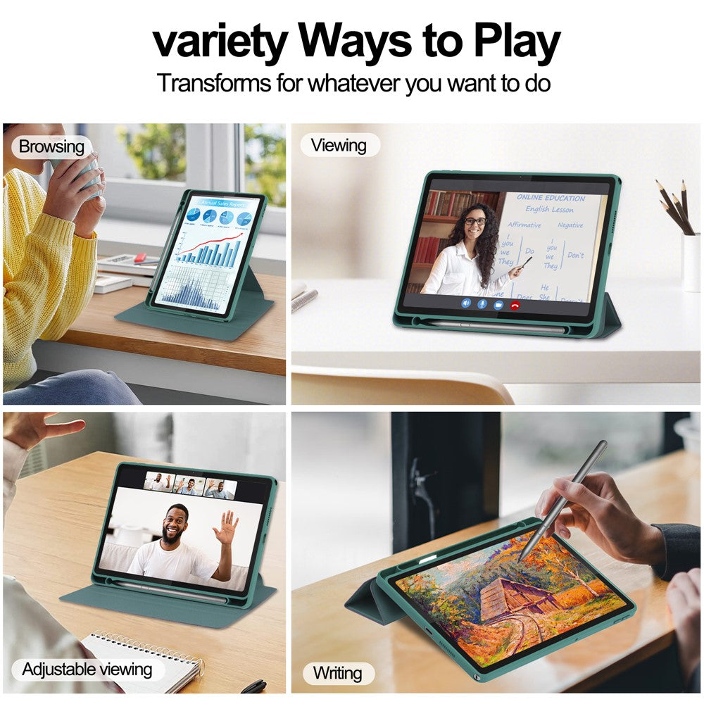 For Lenovo Tab TB311FU Case 360° Rotary Stand PU Leather+Acrylic Tablet Cover (Without Keyboard) - Blackish Green