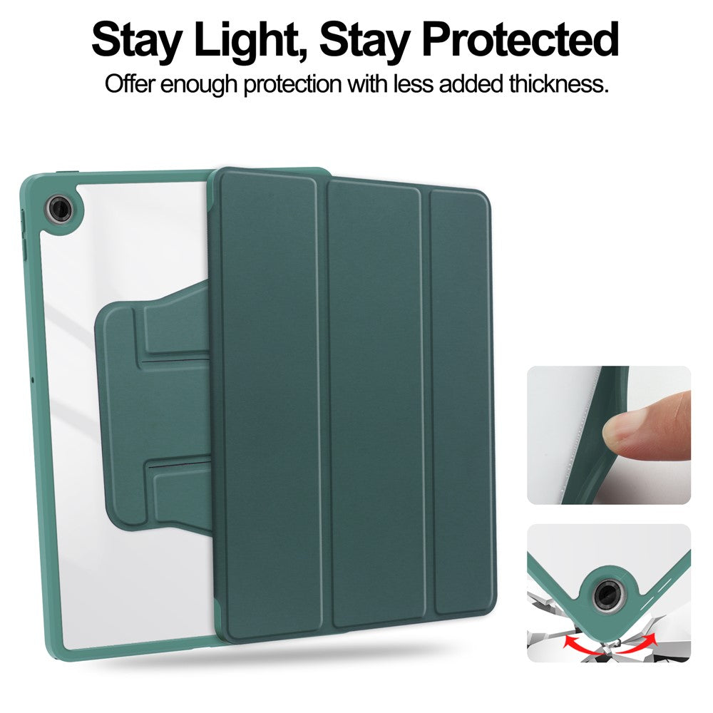 For Lenovo Tab TB311FU Case 360° Rotary Stand PU Leather+Acrylic Tablet Cover (Without Keyboard) - Blackish Green