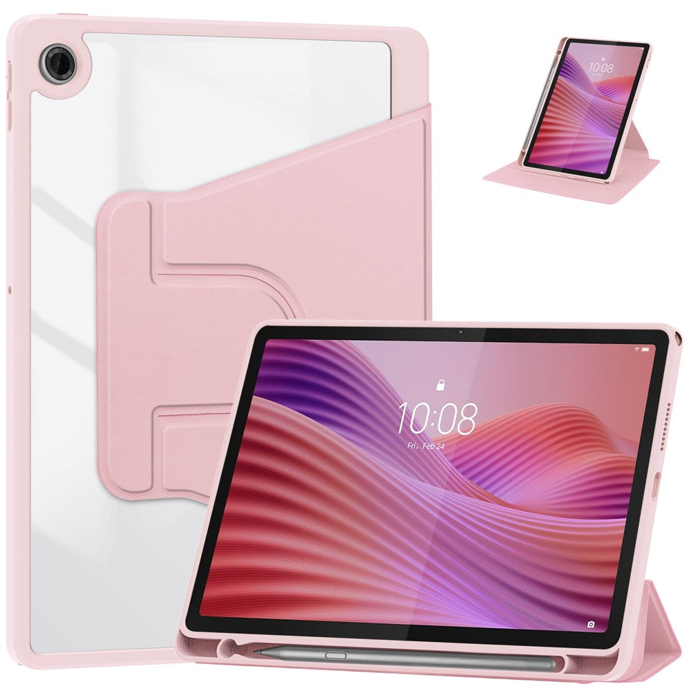 For Lenovo Tab TB311FU Case 360° Rotary Stand PU Leather+Acrylic Tablet Cover (Without Keyboard) - Pink