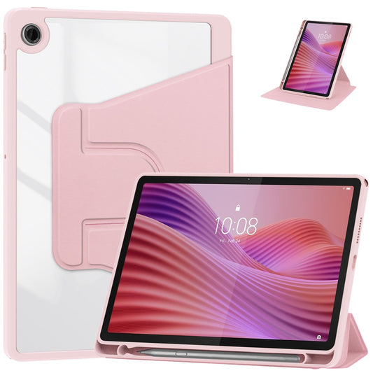 For Lenovo Tab TB311FU Case 360° Rotary Stand PU Leather+Acrylic Tablet Cover (Without Keyboard) - Pink