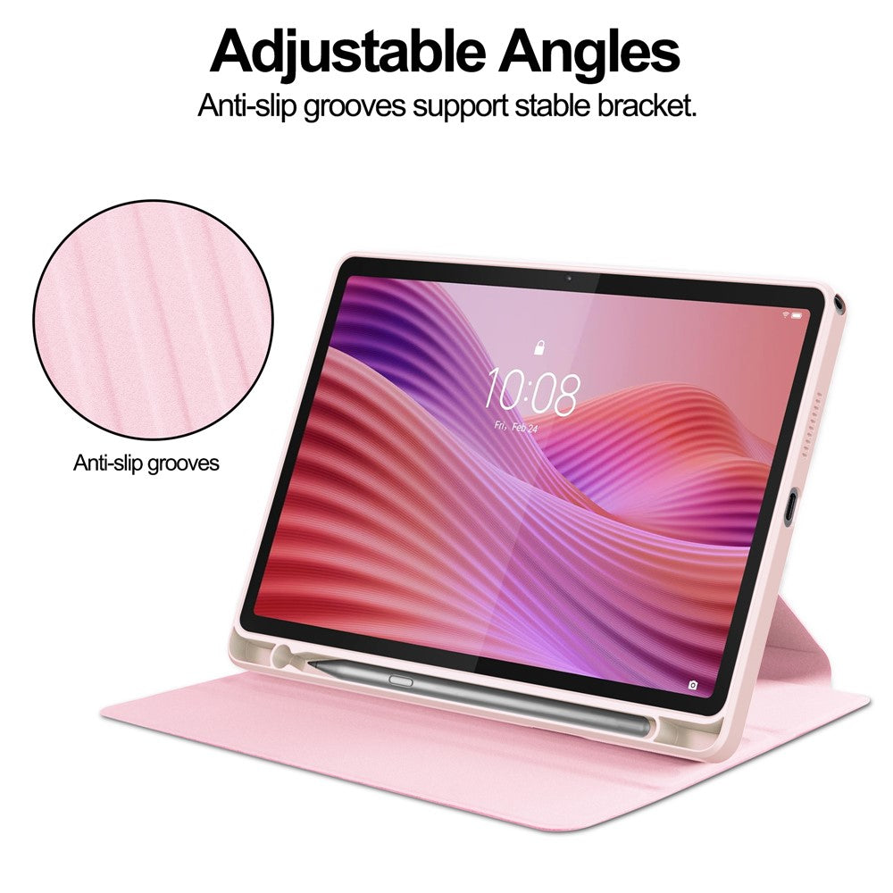 For Lenovo Tab TB311FU Case 360° Rotary Stand PU Leather+Acrylic Tablet Cover (Without Keyboard) - Pink