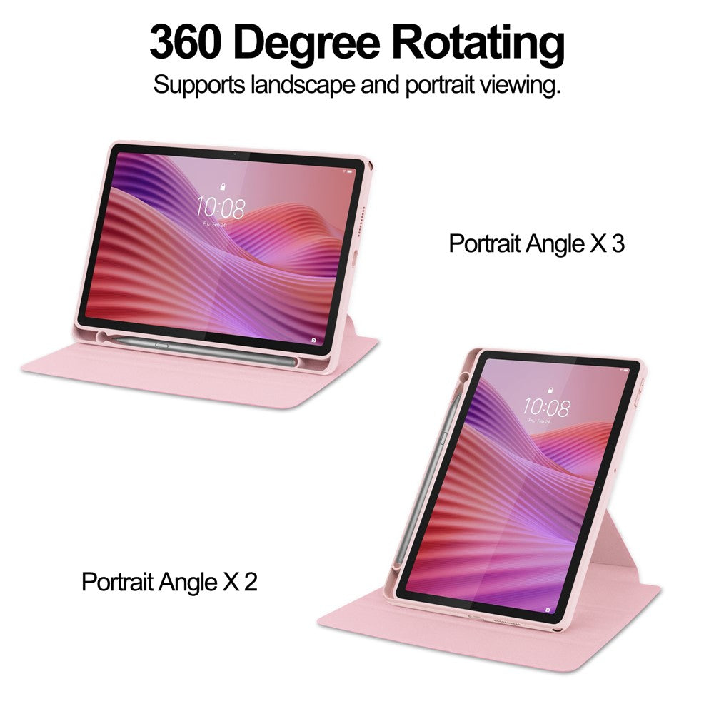 For Lenovo Tab TB311FU Case 360° Rotary Stand PU Leather+Acrylic Tablet Cover (Without Keyboard) - Pink