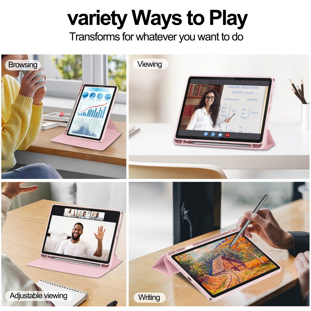 For Lenovo Tab TB311FU Case 360° Rotary Stand PU Leather+Acrylic Tablet Cover (Without Keyboard) - Pink