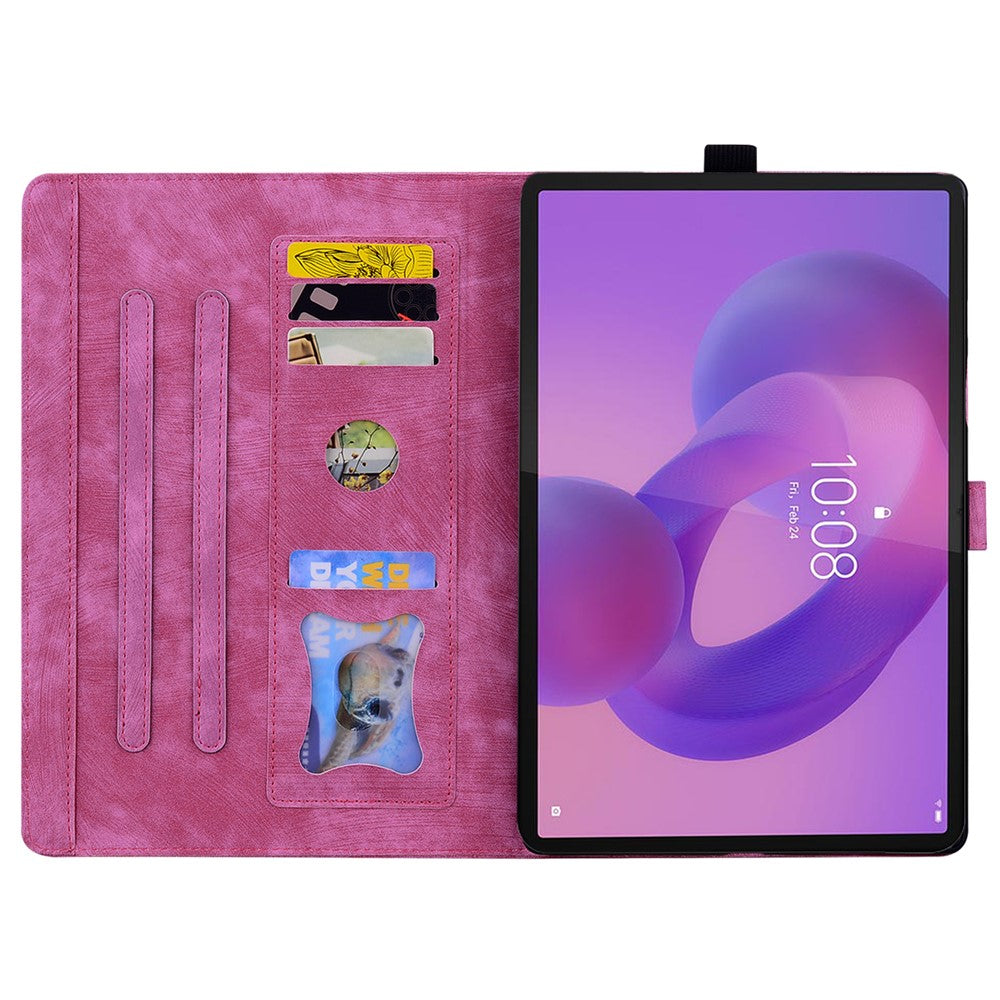 For Lenovo Tab K10C / Tab E10C Case Card Slots Leather Tablet Stand Folio Cover Flower Cat - Rose