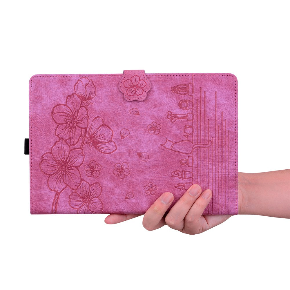 For Lenovo Tab K10C / Tab E10C Case Card Slots Leather Tablet Stand Folio Cover Flower Cat - Rose