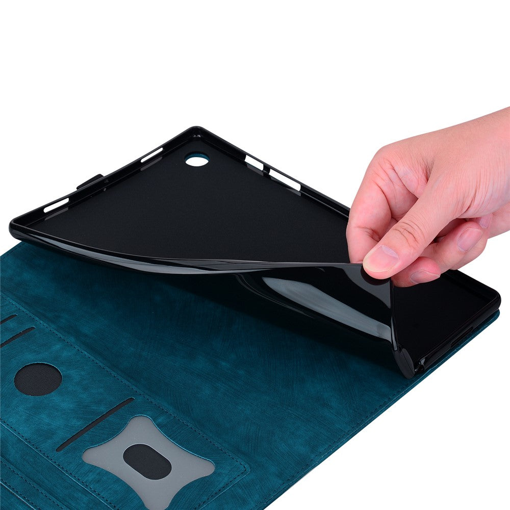 For Lenovo Tab K10C / Tab E10C Case Card Slots Leather Tablet Stand Folio Cover Flower Cat - Blue