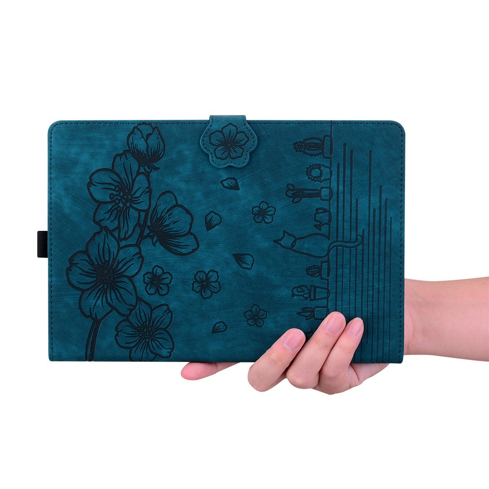 For Lenovo Tab K10C / Tab E10C Case Card Slots Leather Tablet Stand Folio Cover Flower Cat - Blue