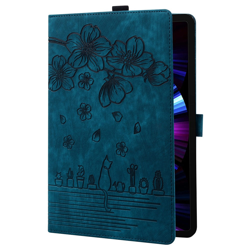 For Lenovo Tab K10C / Tab E10C Case Card Slots Leather Tablet Stand Folio Cover Flower Cat - Blue