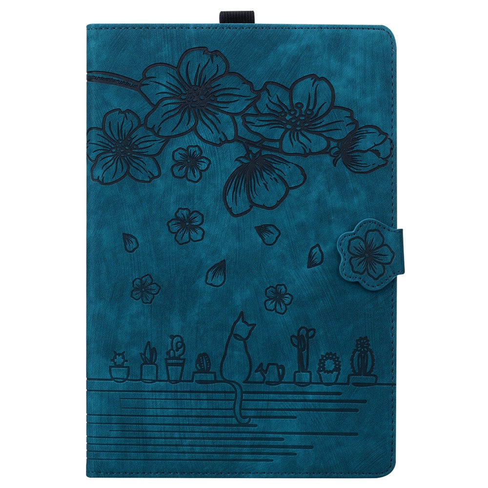 For Lenovo Tab K10C / Tab E10C Case Card Slots Leather Tablet Stand Folio Cover Flower Cat - Blue