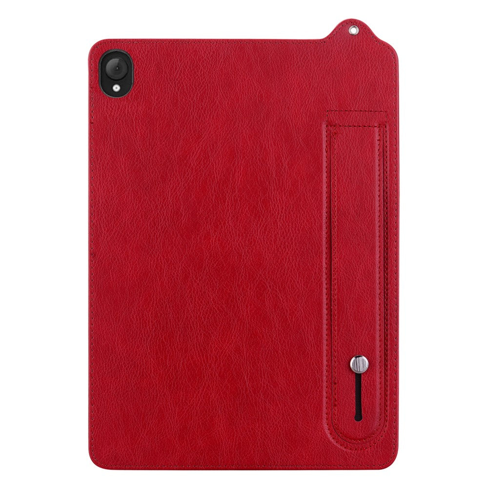 For Lenovo Tab K10C / Tab E10C Case Hand Strap Kickstand Leather Tablet Cover - Red