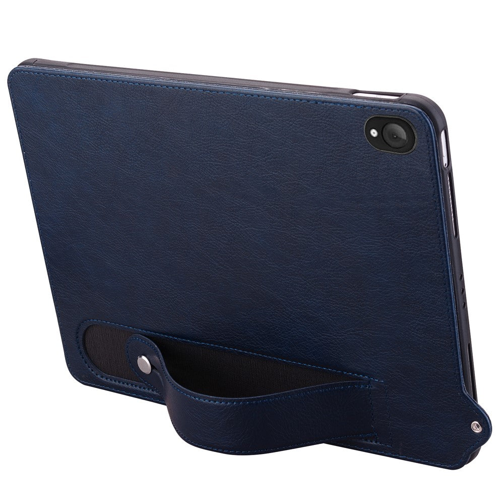 For Lenovo Tab K10C / Tab E10C Case Hand Strap Kickstand Leather Tablet Cover - Blue