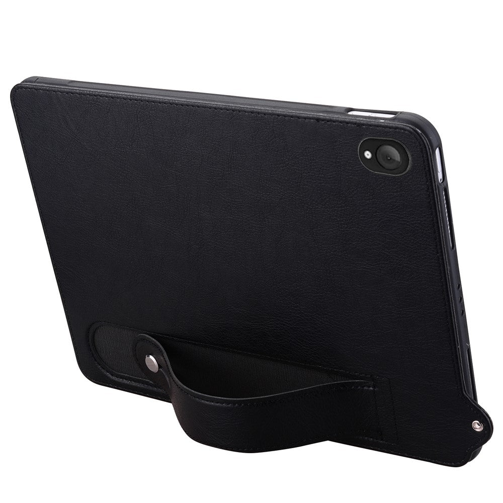 For Lenovo Tab K10C / Tab E10C Case Hand Strap Kickstand Leather Tablet Cover - Black