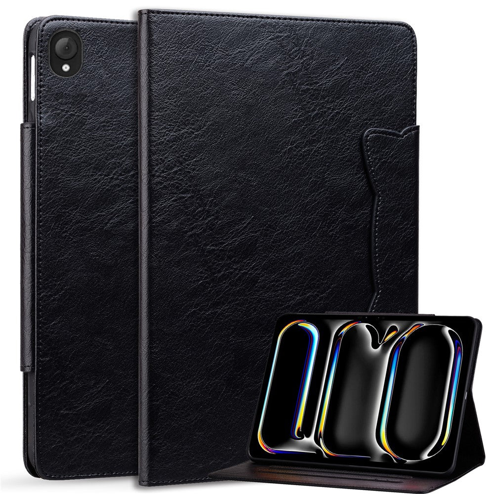 For Lenovo Tab K10C / E10C Case Cat Buckle Closure Leather Protective Stand Cover - Black