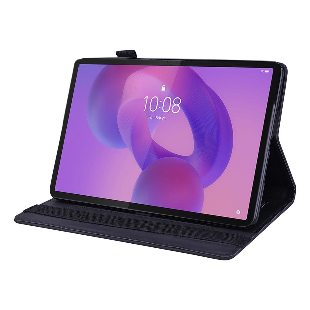 For Lenovo Tab K10C / E10C Tablet Case Card Slots Leather Cover Flower Pattern - Black