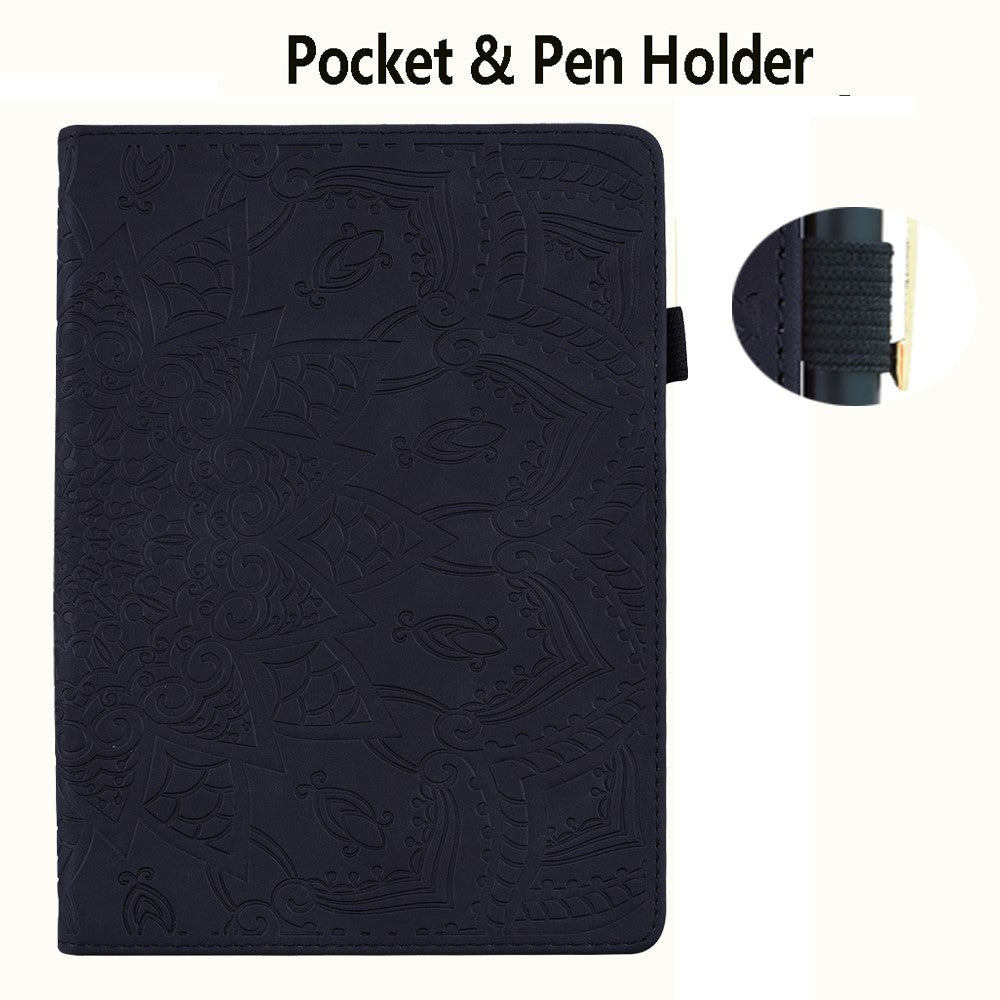 For Lenovo Tab K10C / E10C Tablet Case Card Slots Leather Cover Flower Pattern - Black
