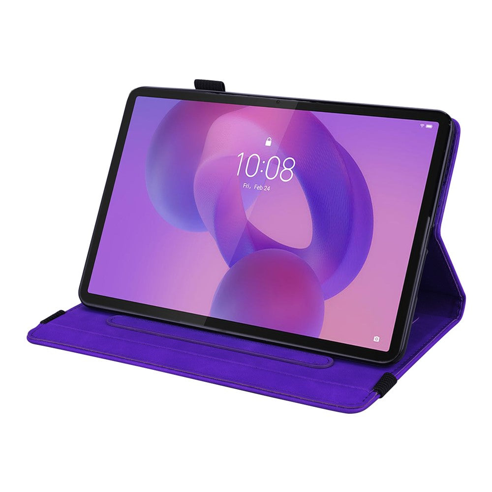 For Lenovo Tab K10C / E10C Tablet Case Card Slots Leather Cover Flower Pattern - Purple