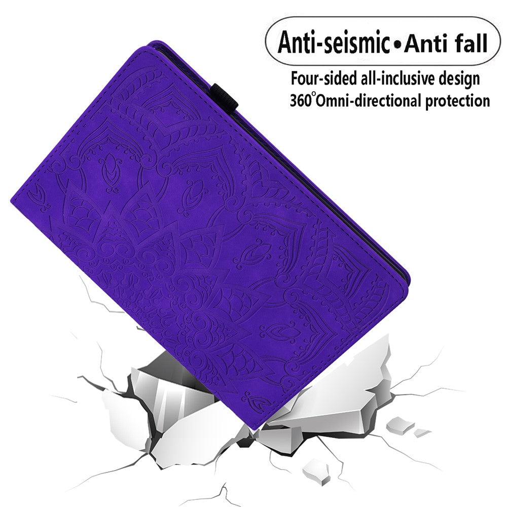 For Lenovo Tab K10C / E10C Tablet Case Card Slots Leather Cover Flower Pattern - Purple