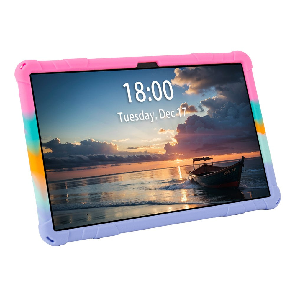 For Lenovo Tab M11 Case Retro Textured PC Kickstand Silicone Tablet Cover with Shoulder Strap - Colorful Pink