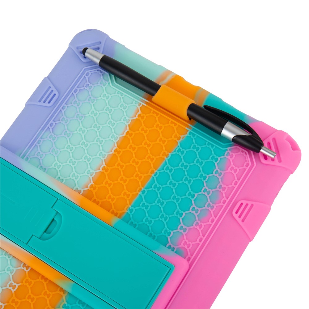 For Lenovo Tab M11 Case Retro Textured PC Kickstand Silicone Tablet Cover with Shoulder Strap - Colorful Pink