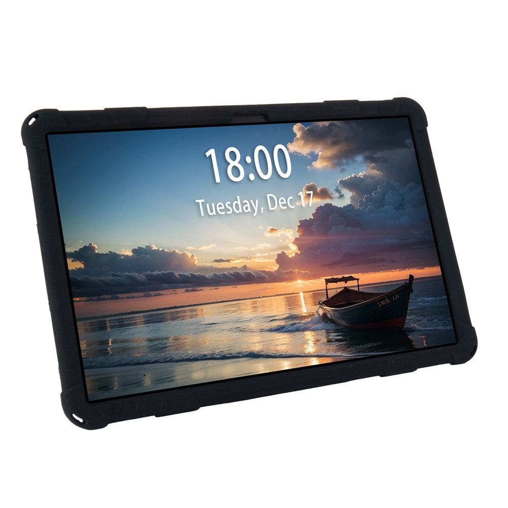 For Lenovo Tab M11 Case Retro Textured PC Kickstand Silicone Tablet Cover with Shoulder Strap - Black
