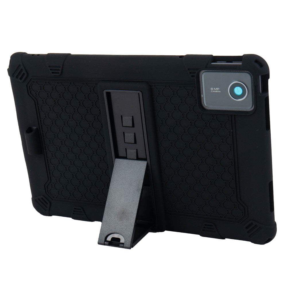 For Lenovo Tab M11 Case Retro Textured PC Kickstand Silicone Tablet Cover with Shoulder Strap - Black