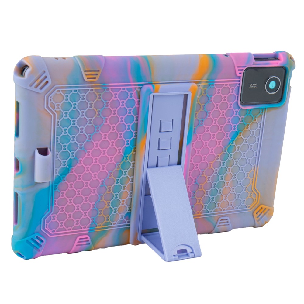 For Lenovo Tab M11 Case Retro Textured PC Kickstand Silicone Tablet Cover with Shoulder Strap - Colorful Purple