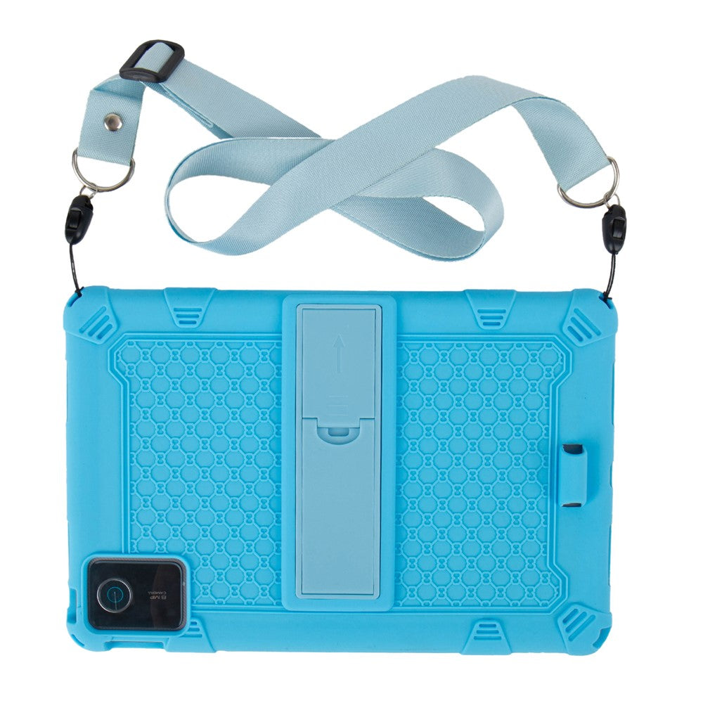 For Lenovo Tab M11 Case Retro Textured PC Kickstand Silicone Tablet Cover with Shoulder Strap - Baby Blue