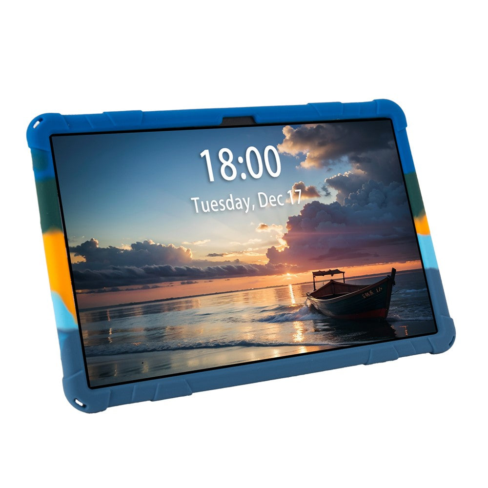 For Lenovo Tab M11 Case Retro Textured PC Kickstand Silicone Tablet Cover with Shoulder Strap - Colorful Dark Blue