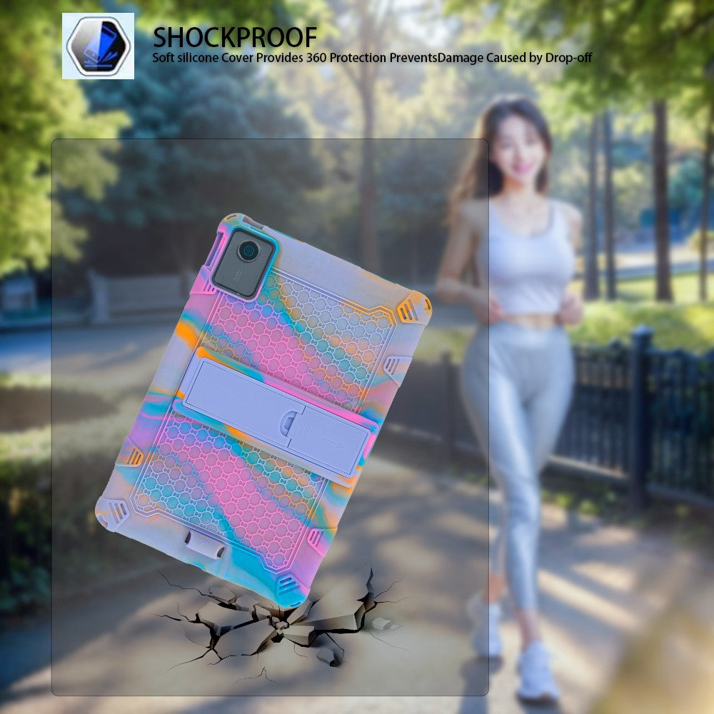 For Lenovo Tab M11 Case Retro Textured PC Kickstand Silicone Tablet Cover with Shoulder Strap - Colorful Dark Blue