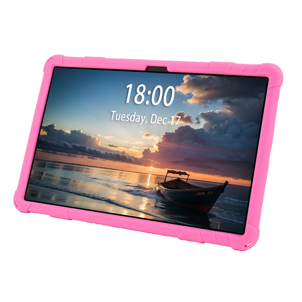 For Lenovo Tab M11 Case Retro Textured PC Kickstand Silicone Tablet Cover with Shoulder Strap - Pink