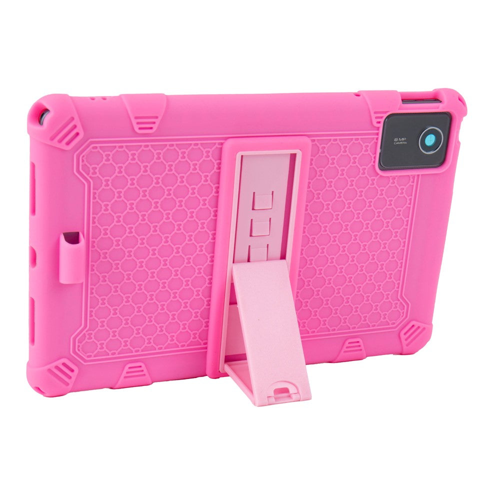 For Lenovo Tab M11 Case Retro Textured PC Kickstand Silicone Tablet Cover with Shoulder Strap - Pink