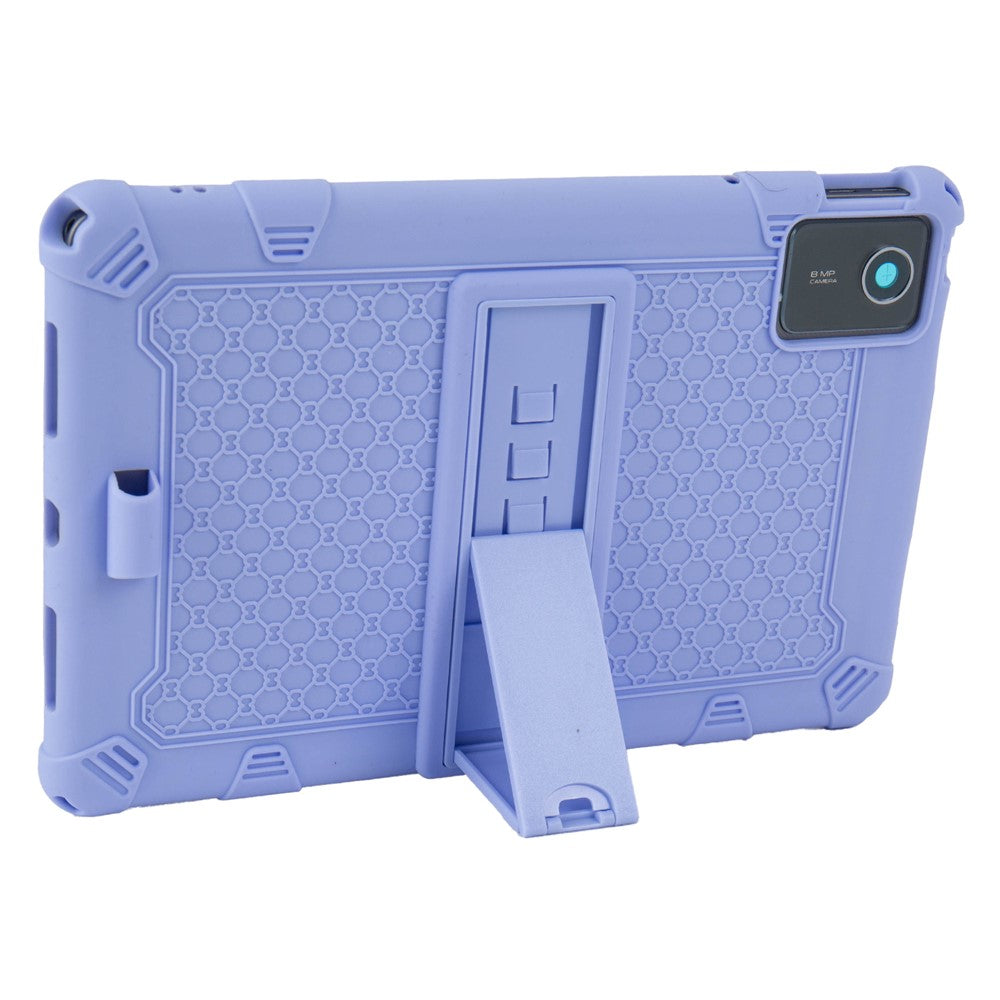 For Lenovo Tab M11 Case Retro Textured PC Kickstand Silicone Tablet Cover with Shoulder Strap - Purple