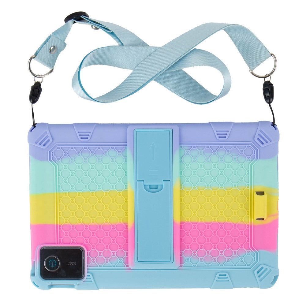 For Lenovo Tab M11 Case Retro Textured PC Kickstand Silicone Tablet Cover with Shoulder Strap - Colorful Baby Blue