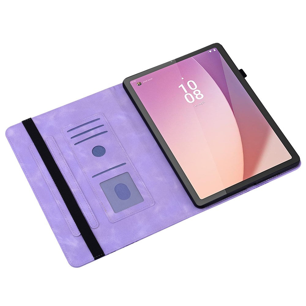 For Lenovo Tab M9 Leather Case Heart Imprint Foldable Stand Card Slot Stylus Holder Tablet Cover - Purple